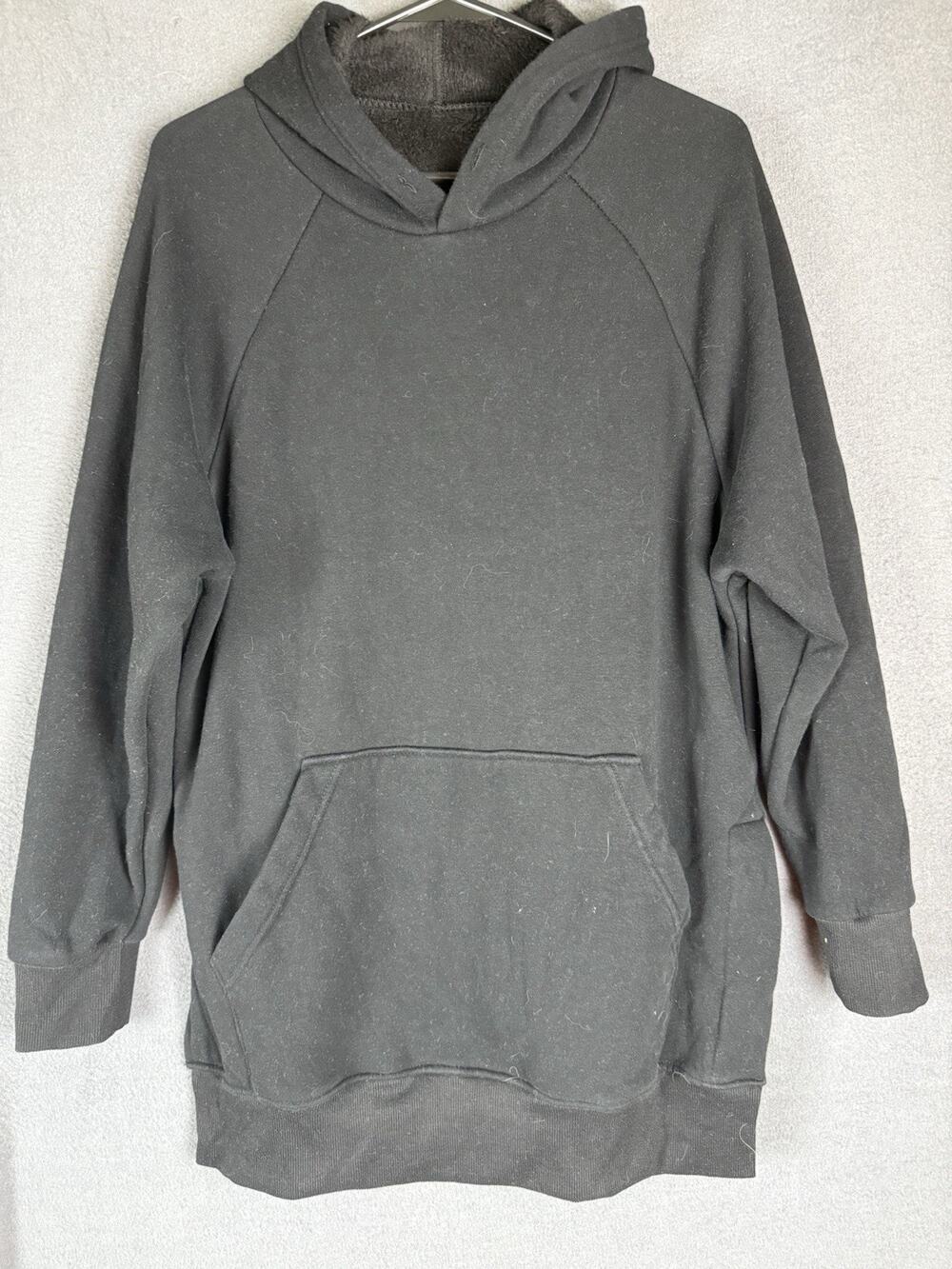 The Warmy Black Fleece Lined Longline Hoodie Sweatshirt Small Raglan Sleeve